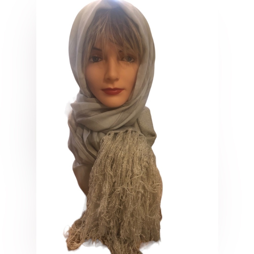 NWT Vince Camuto Large Blanket Scarf Wrap Tan Plaid W/Fringe Winter Cozy